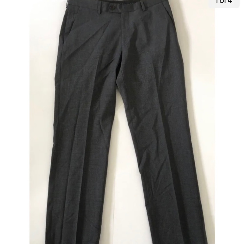 John Varvatos Mens Flat Front Dress Pants Sz 37R X 34 70% Wool Plaid GRAY NWOT